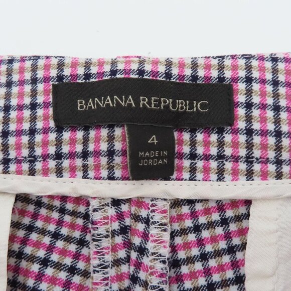 Banana Republic Women 4 Sloan Pink Brown Black Check Cropped Pants Zip Pockets - Picture 9 of 13
